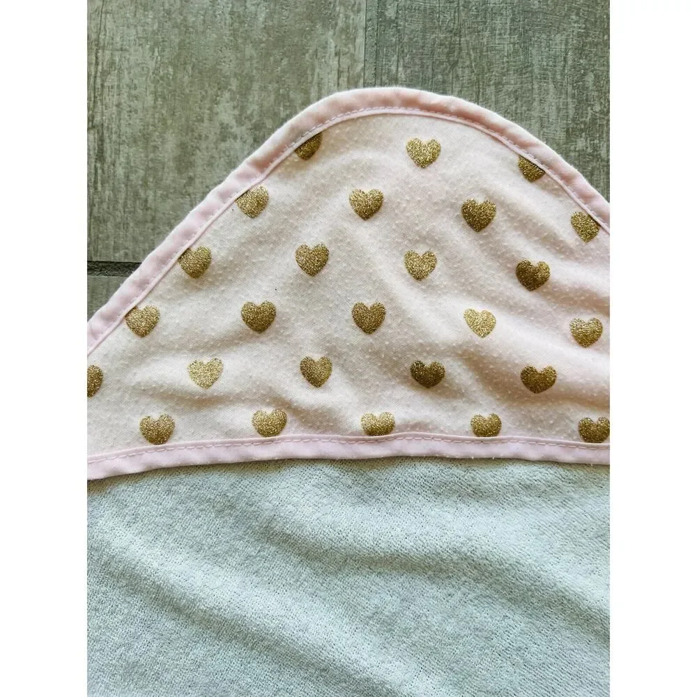 BABY KISS 3 Pack Hooded Lightweight Bath Towel Set Baby Girl White Pink Gold